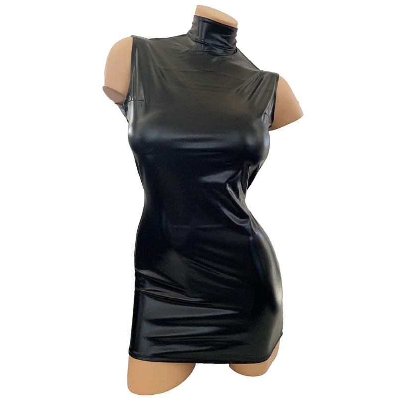 POISON ROSE – HALTERNECK WETLOOK DRESS