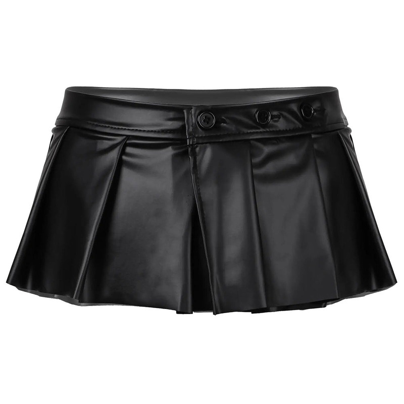 JSY Matte Wet Look Pleated Micro Mini Skirt