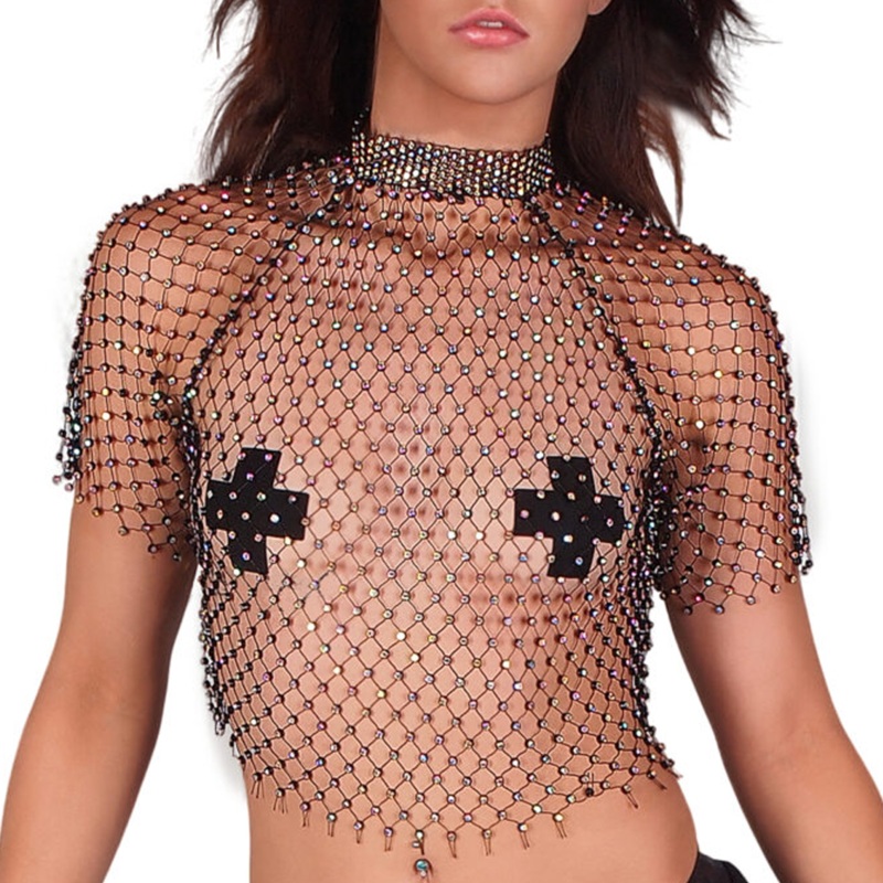 Western Fashion Rhinestone Crochet Top