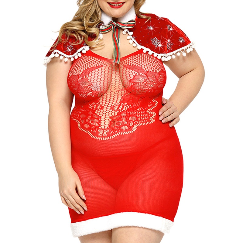 JSY 4-Piece Christmas Bodystocking Dress Costume Set – Curvy
