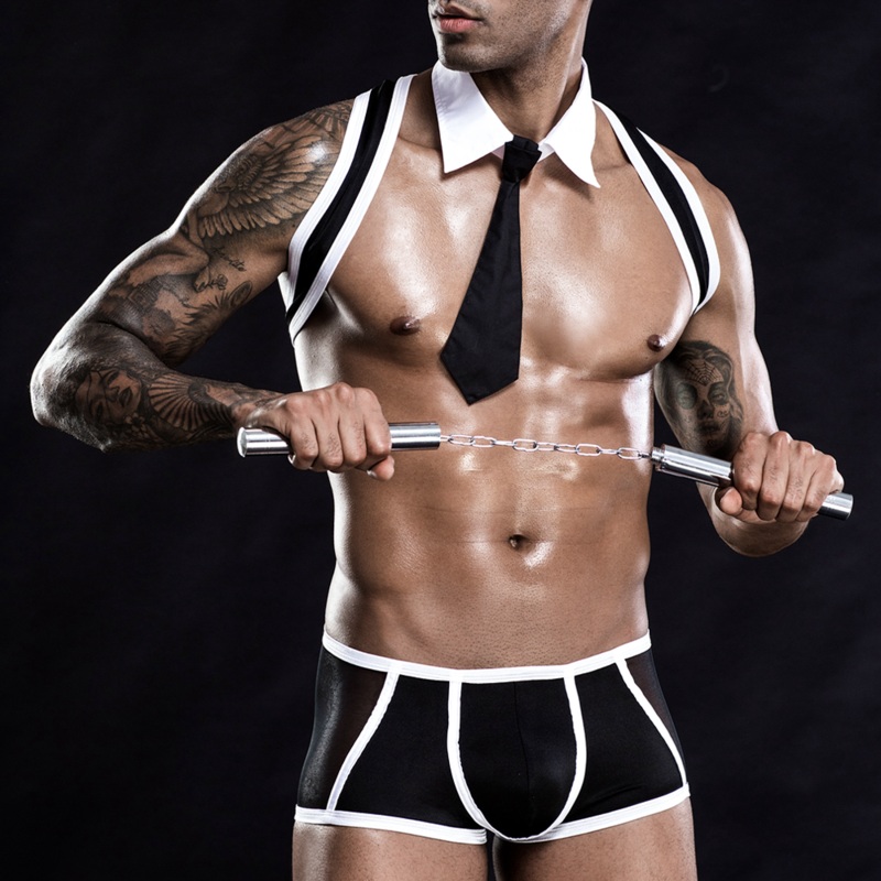 JSY 4-Piece Sexy Police Officer Shoulder Sling Briefs Costume Set